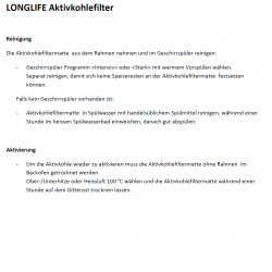 LONGLIFE Aktivkohlefilter für V-ZUG  DA-S, DF, DF-S